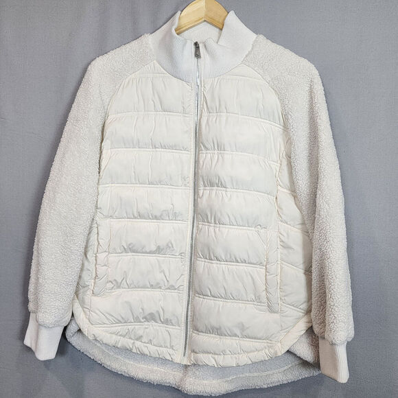 Bernardo Women's Mixed Media Puffer Jacket Ivory Sz M - Picture 1 of 7